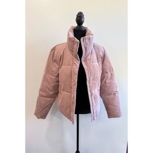 Levis Corduroy Puffer Jacket Mauve Pink Quilted Stand Collar Women Small